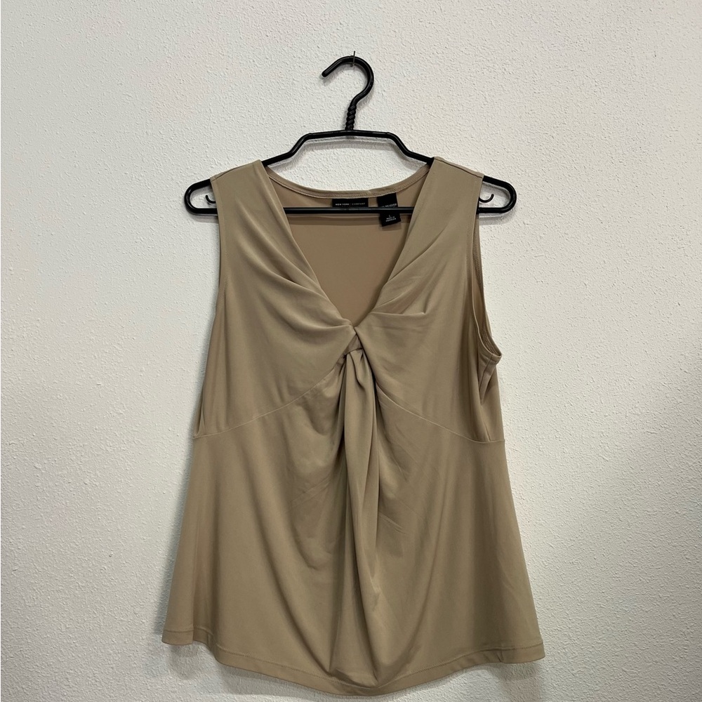 New York & Company Beige Twist Front Tank Top